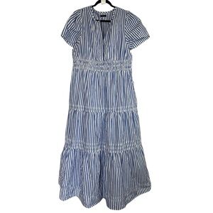 Quince Dress Striped Tiered Ruffle Maxi Short Sleeve